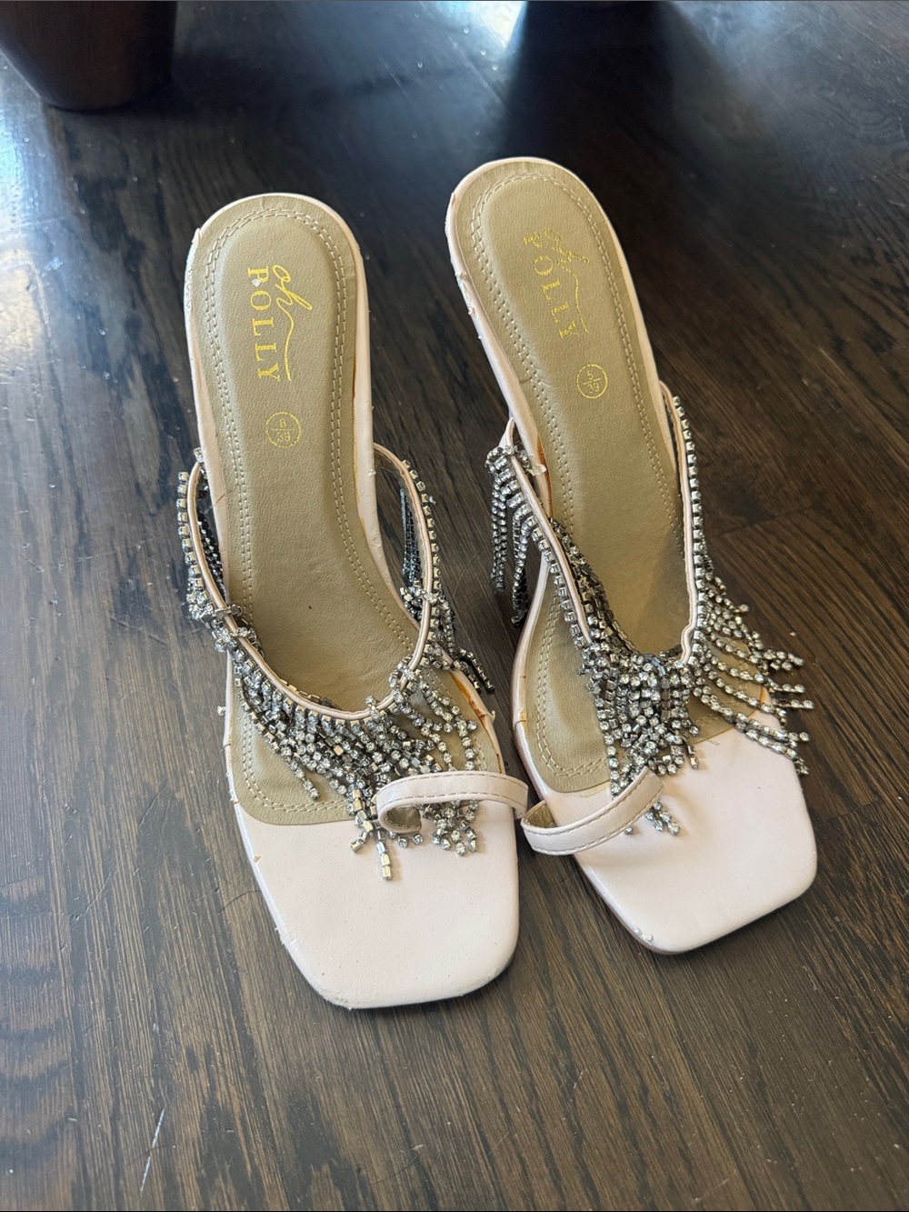 Oh Polly After Midnight Embellished Fringe Mule Heels